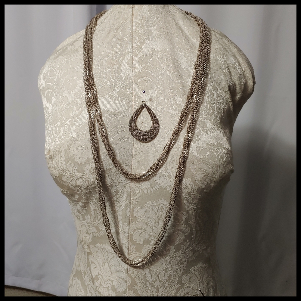 Vintage Guatemalan Sterling Wedding Necklace Teardrop Pendant Multi-Link Chain - Picture 1 of 12